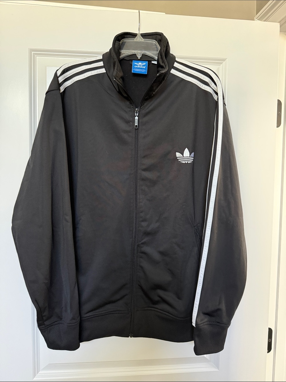 adidas Black Track Jacket with White Stripes and Embroidered logo. NWOT. Unisex